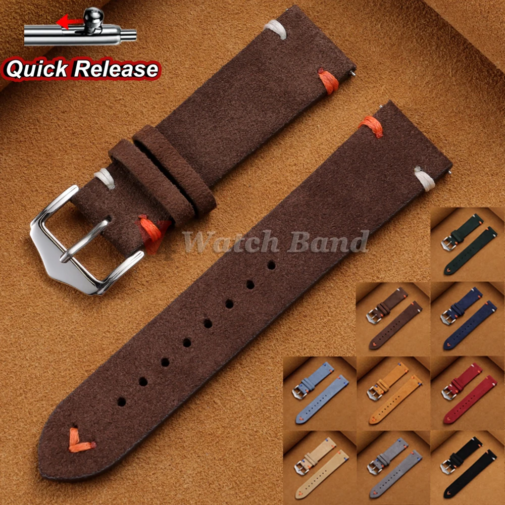 Vintage Wildleder-Uhrenarmband mit Schnellverschluss, Kalbsleder-Uhrenband 18mm 20mm 22mm, Ersatz-Armband mit Dornschließe, Zubehör