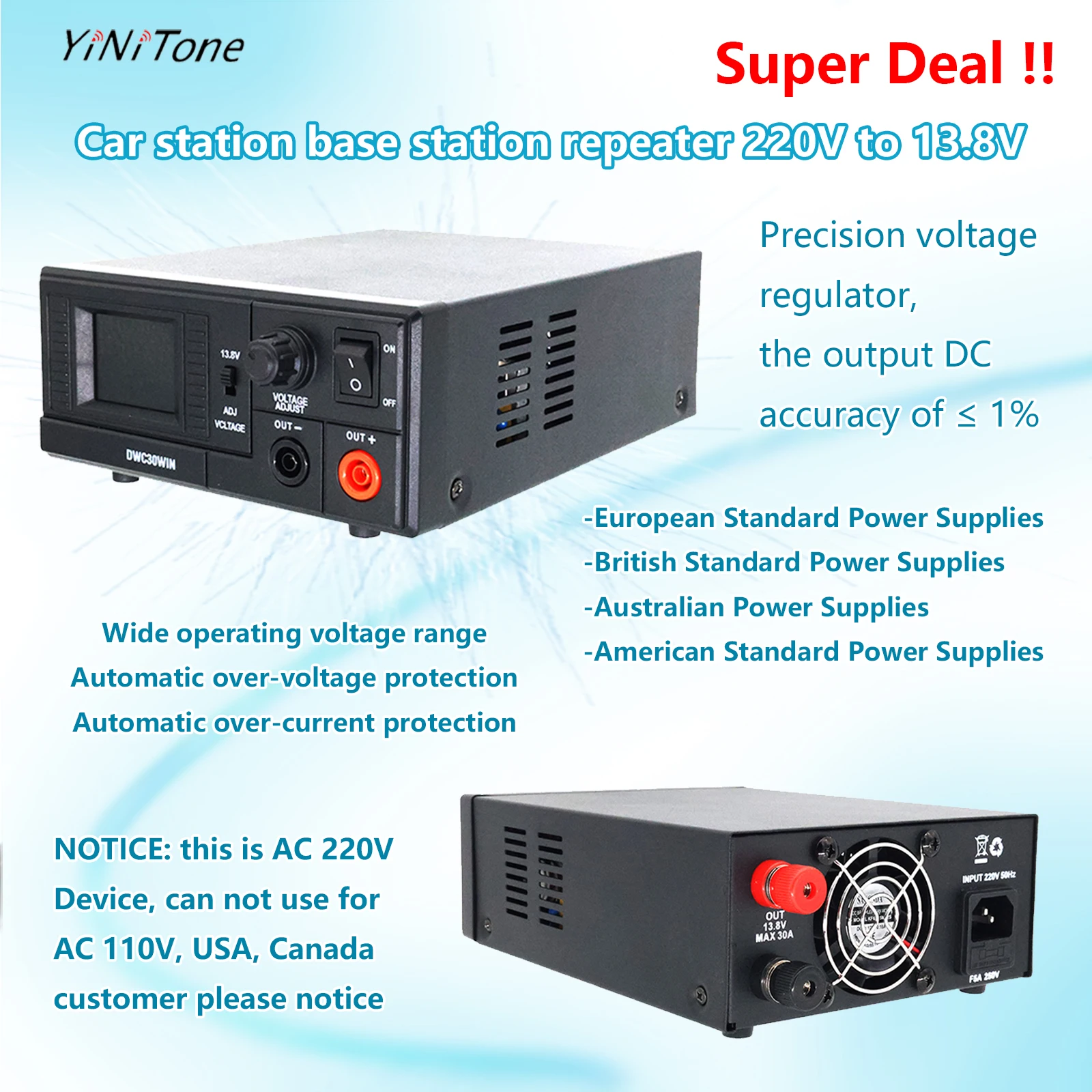 

DWC30WIN 30A High Efficiency Small Regulated Switching Power Supply Transceiver TH9800 KT7900D TYT ICOM Car Radio Station Relay