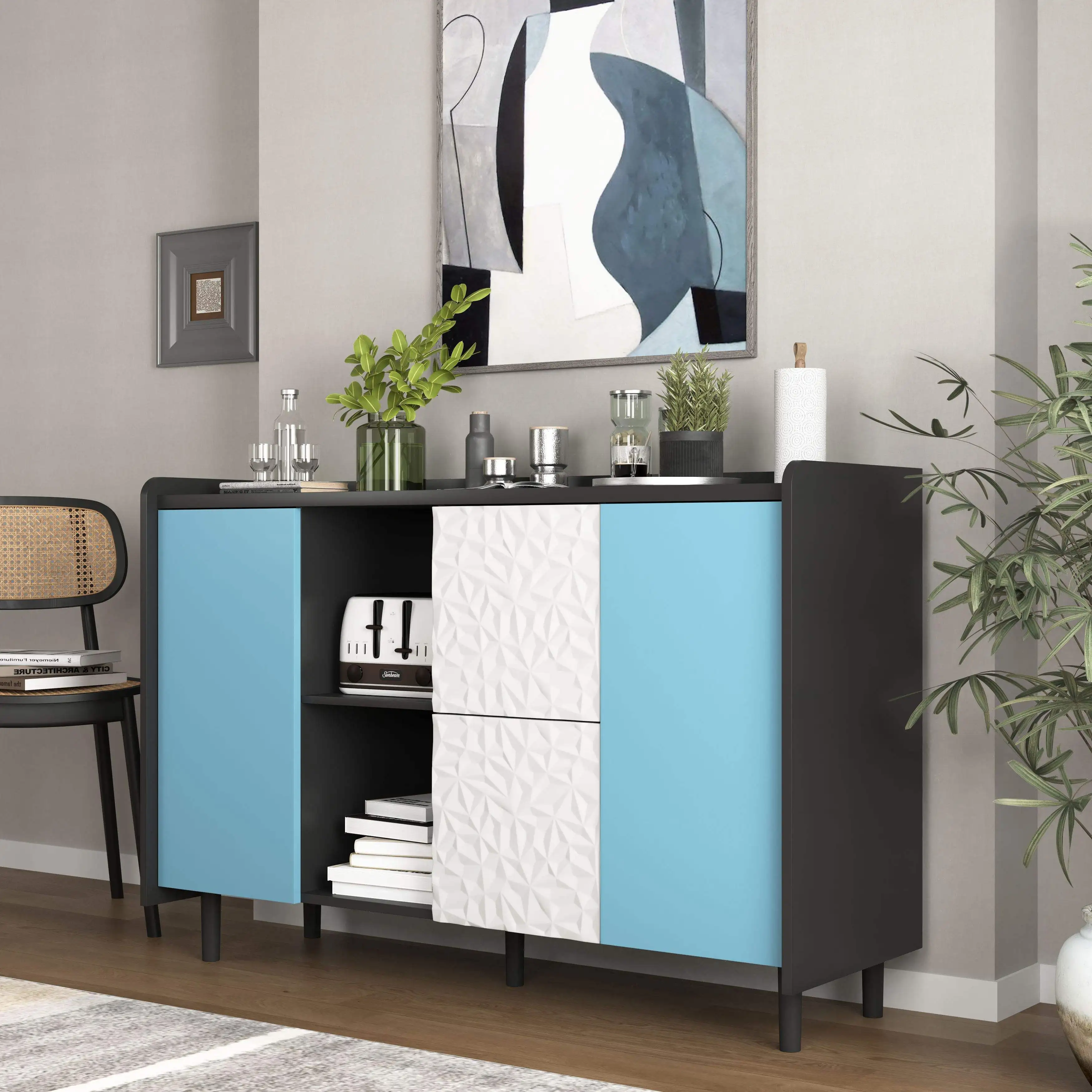 Z DU'S Modern Solid Wood Cabinet With 2-drawer And 2-door Design, Providing Ample Storage Space To Meet Categorized Storage Need