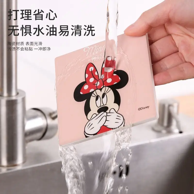 Disney Mickey Minnie Donald Duck Anime Cartoon Cute Ceramic Coaster Creative Kawaii Thermal Insulation Mat Home Decoration