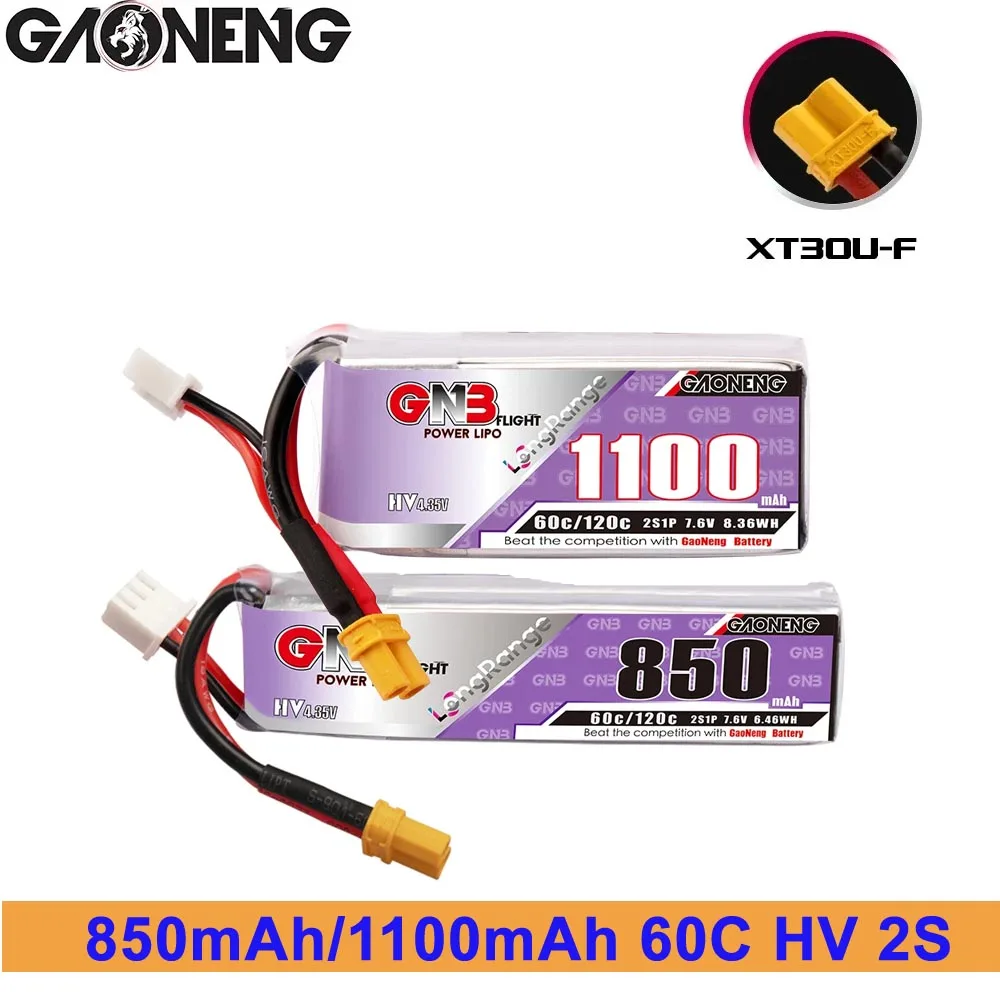 

2PCS Gaoneng GNB 1100mAh 7.6V 60C/120C 2S1P Light Weight HV Lipo Battery XT30 XT60 Plug For FPV Racing DroneRC Quadcopter Drone