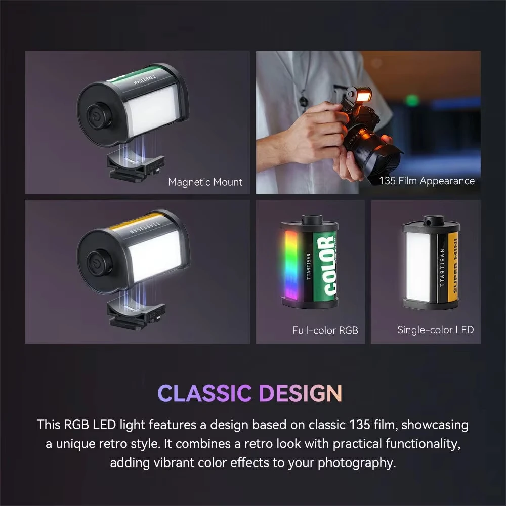 TTArtisan Mini Magnetic RGB светодиодный 5W 300mAh светильник Mini Magnetic светильник для камеры Reteo Film Style Super Mini светодиодный