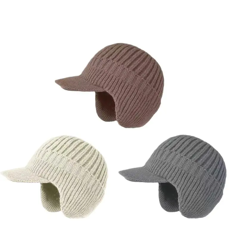AliExpress NONE Winter Warm Knitted Beanie With Brim And Ear Flap Warm Fleece Lined Beret Cap For Men For Outdoor Cycling Warm Daily Commuting