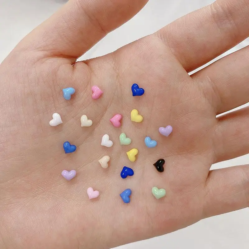 100PCS Minimalist Mini Heart Resin Nail Charms 3D Solid Color Peach Heart Nail Art Decorations for DIY Hairpin Earring Nails