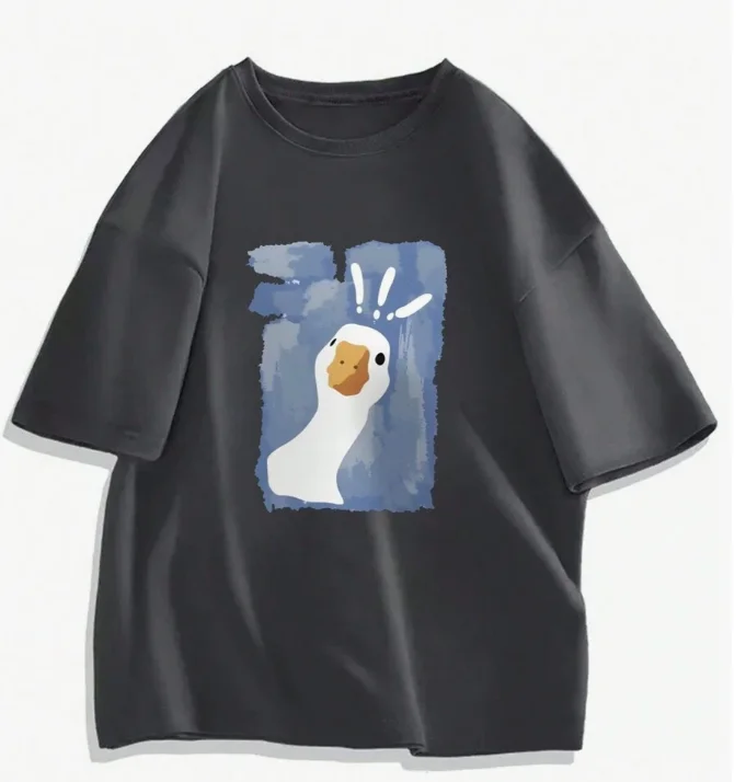 2025 الصيف القطن الطباعة الرجال بطة نمط قصيرة الأكمام تي شيرت غير رسمي تي شيرت مريح العصرية العلامة التجارية