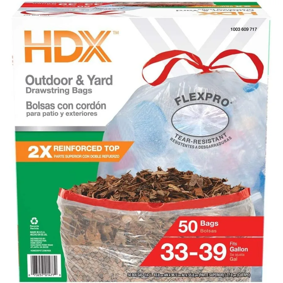 

Heavy Duty Drawstring Trash Bags 33 39 Gallon Clear Tear-Resistant Outdoor and Yard Garbage Bags 50 Count