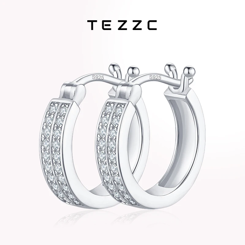 Tezzc All Moissanite Earrings for Women Sparkling 925 Sterling Silver With Gold Plated Wedding Hoops Earring Studs Fine Jewelry