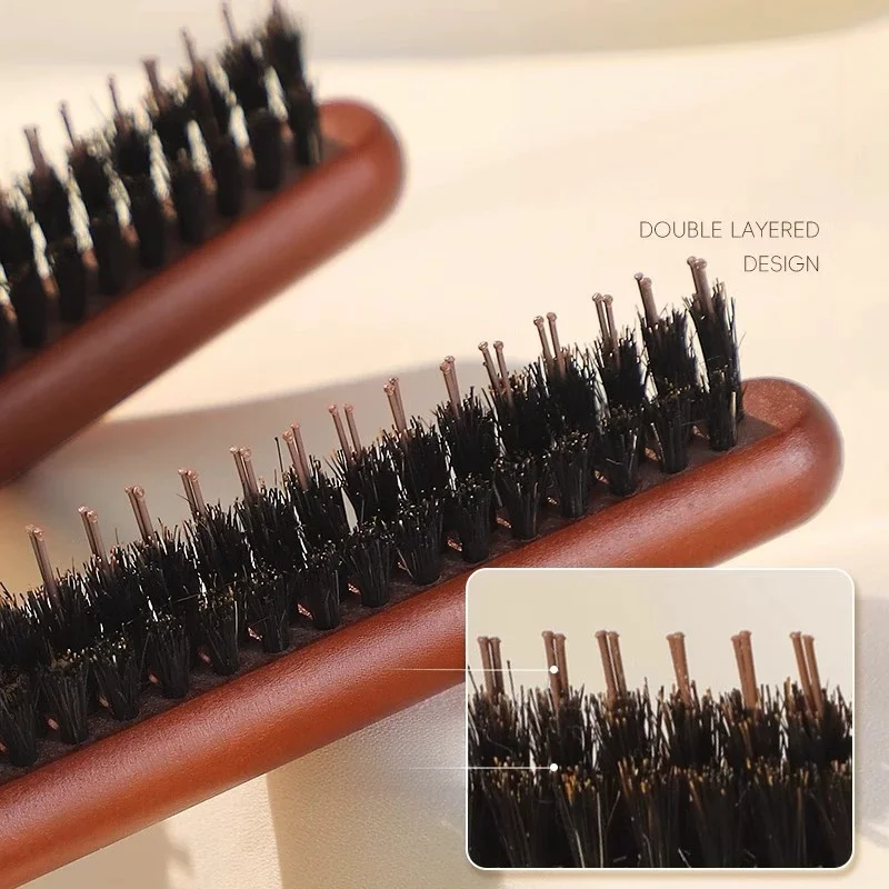 GranNaturals Boar & Nylon Bristle Styling Brush - Teasing Comb with Rat Tail Pick for Backcombing, Smoothing, Edge Control