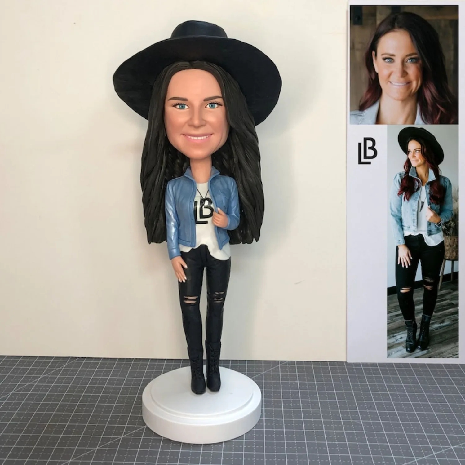 

Personalized Cowgirl Bobblehead With Top Hat Custom Girl Figurine From Photo Female Fashion Statue Handmade Keepsake For Her