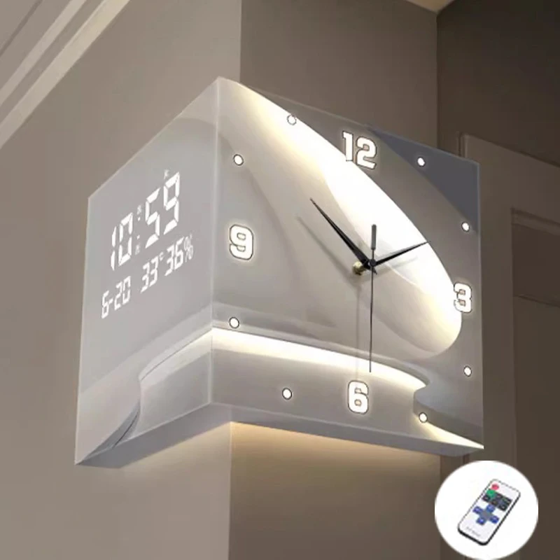 

Living Room Corner Wall Mounted Clocks Double Sided Needle Digital Wall Clocks Acrylic Modern Design Clock Luxury Home Decor