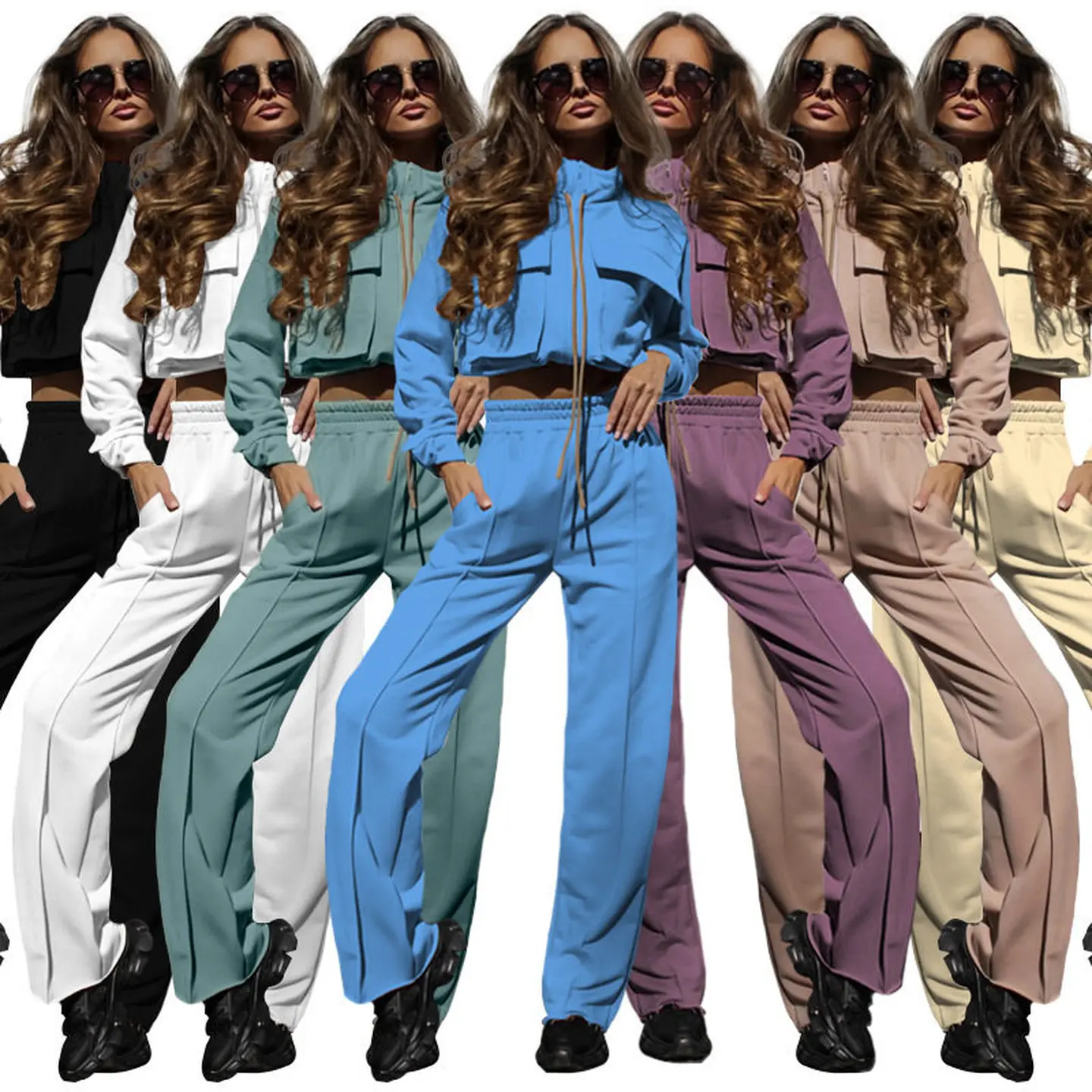 

Autumn Women's Casual Long Pants Set Zipper Top And Loose Fit Trousers Comfortable Faionable Ladies Outfit for Fall