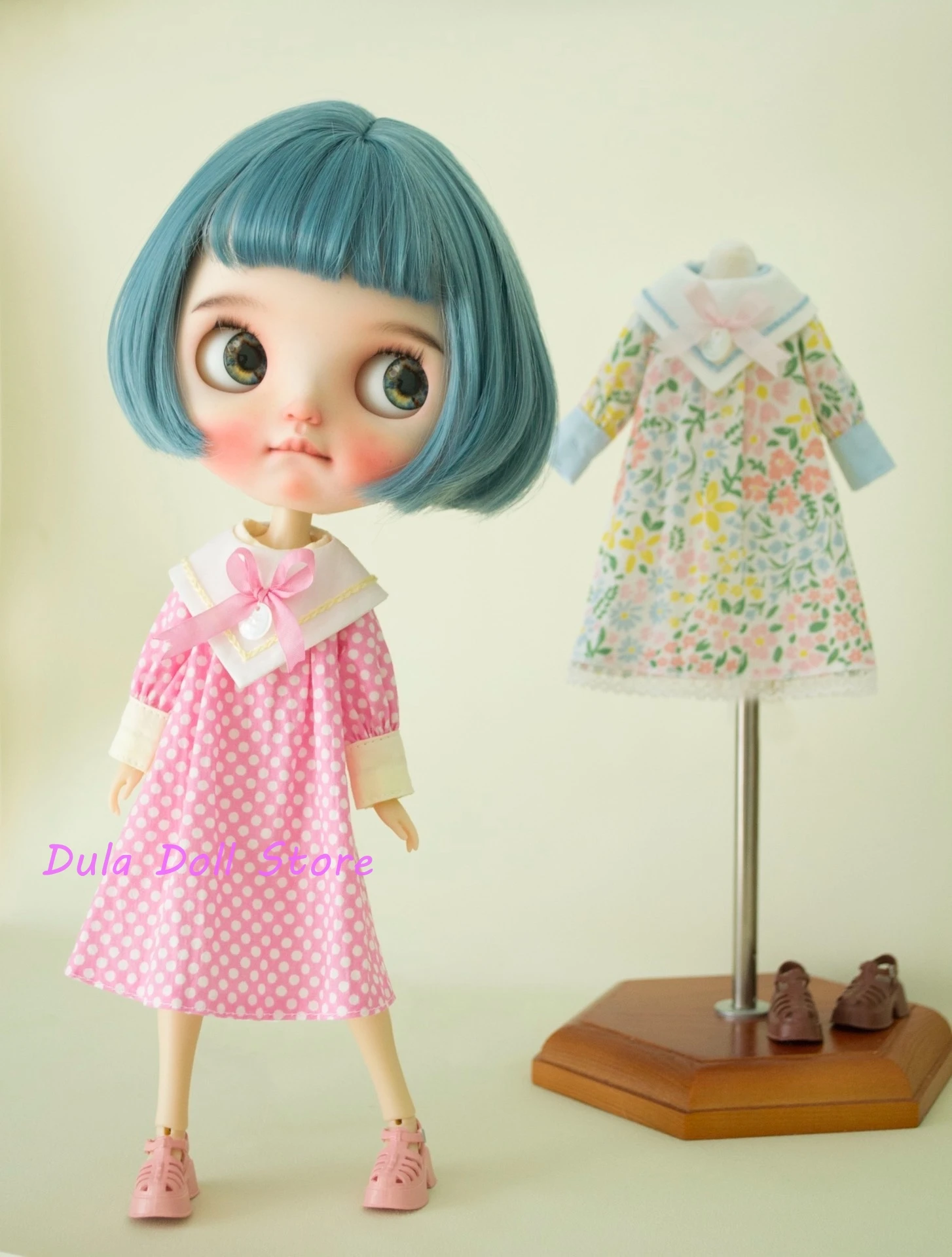 Dula Doll Clothes Dress Pink polka dots and floral skirt Blythe Qbaby ob24 ob22 Azone Licca ICY JerryB 1/6 Bjd Doll Accessories