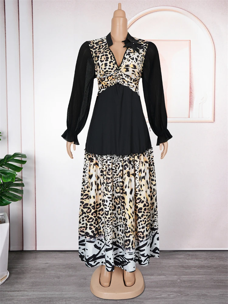 Long Sleeve Chiffon Dresses For Women Party Prom Evening Gown 2025 Autumn Africa Clothing Dubai Turkey Kaftan Abayas Maxi Robes