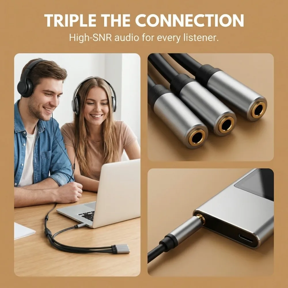 1 Male to 3 Female Stereo 3.5mm Splitter Plug-and-Play 0.3 Meters/11.8in Length 3 in 1 Audio Splitter Cable
