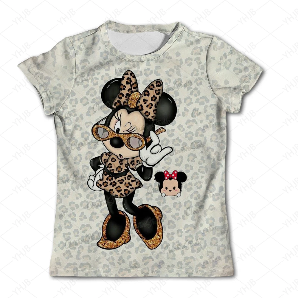 Camiseta de Disney para niños y niñas, ropa de calle de manga corta, Minnie, Mickey Mouse, navidad