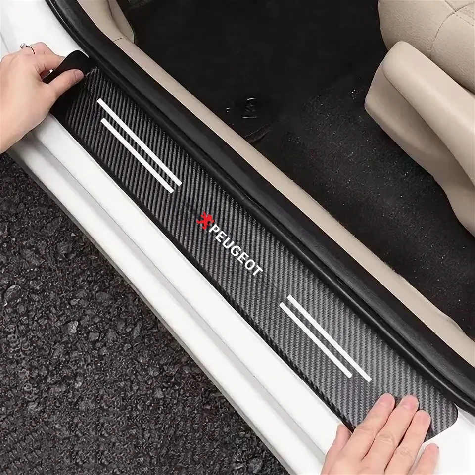 

Carbon fiber wrap Car Door Threshold Plate Stickers For Peugeot 108 406 407 408 206 207 208 306 307 308 508 Car Accessories