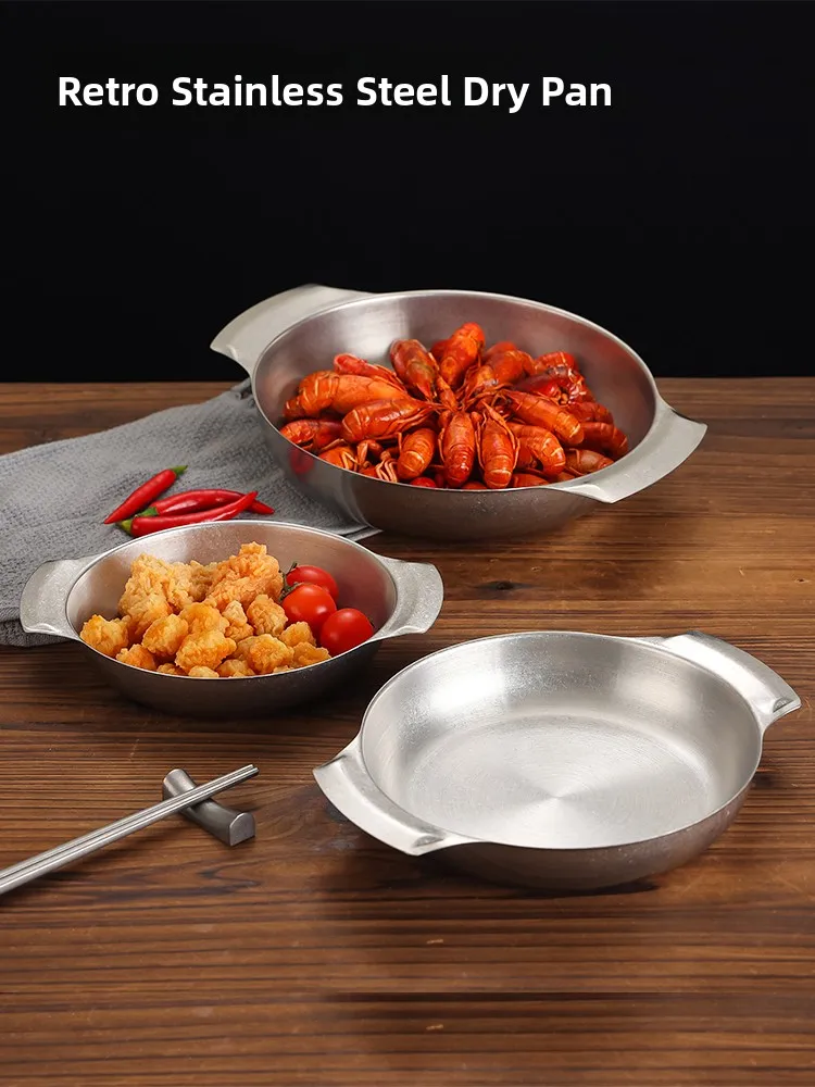 

Retro Stainl Steel Frng Pan Multi-Function Commercial Use Soup Pot Dry Pot Roasting Tray Instant Noodles Hot Pot