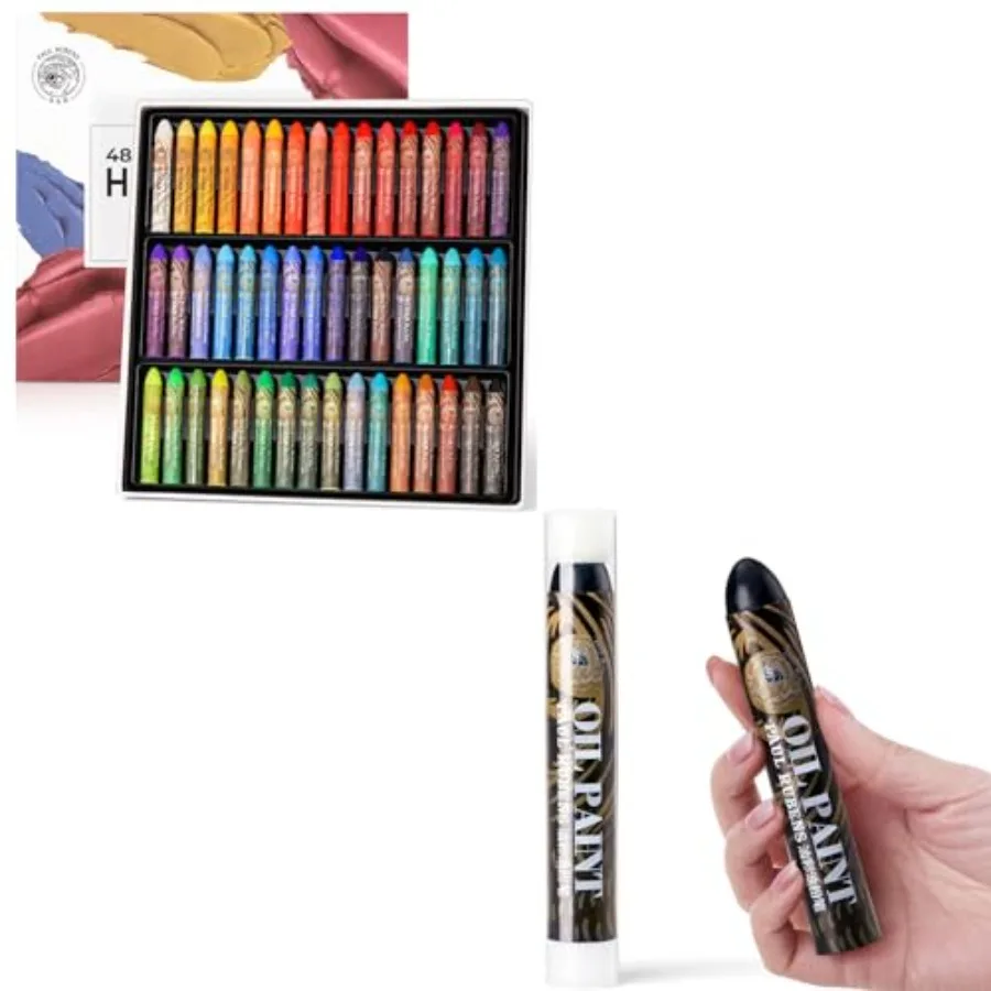 

48 Vibrant Colors Oil Pastel Set 60g Extra Large Black Oil Pastels Set Pack of 2