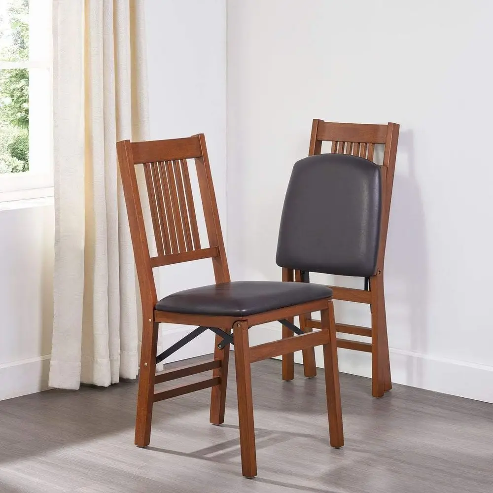 Solid Wood Dining Chairs, 2-Pack | Black Vinyl Cushioned Seats for Indoor Use