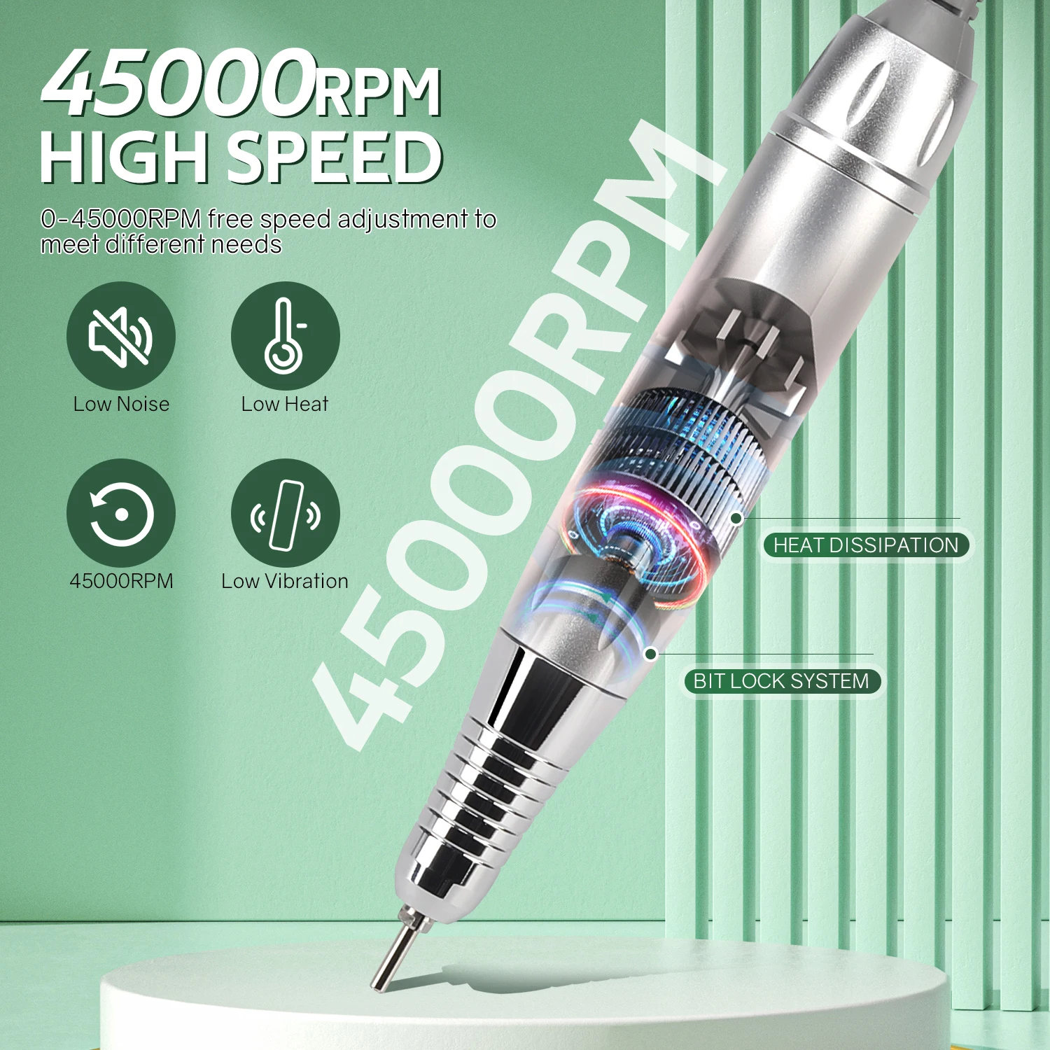 45000 دورة في الدقيقة مسمار الحفر آلة أظافر قابلة للشحن الكهربائية مسمار ساندر مع وضع المؤقت الأظافر مخرطة هلام قطع إزالة أداة #4