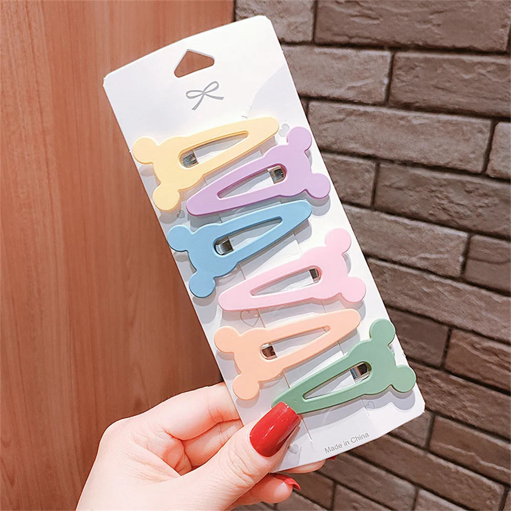 6Pcs/Set Hairgrip Candy Color Matte Hair Clip Rabbit Ears Oval Triangle Hairpins Women Girls Hair Accessories Geometric Barrette