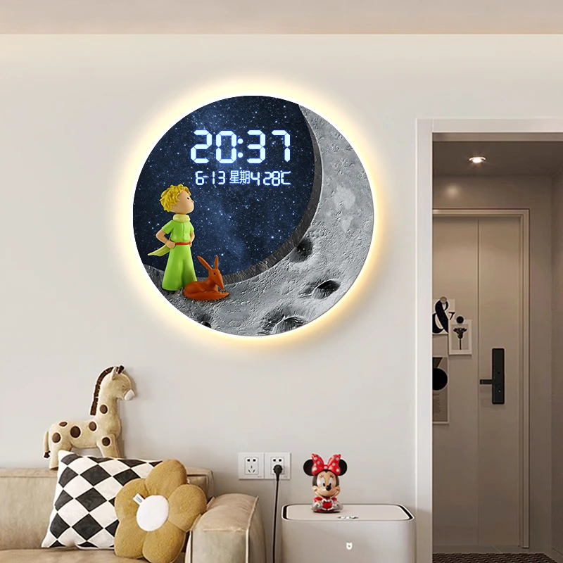 The Little Prince's digital display electronic clock, living room, bedroom, children's room, wall clock, creative wall lamp, lig