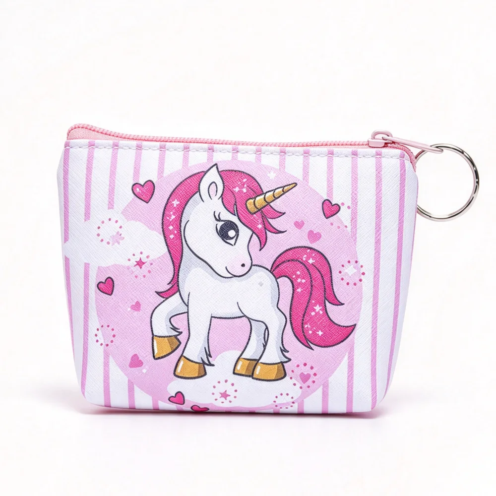 Unicorn Printing Mini Portable Women's Wallet - Coin Purse Card Holder Key Pouch Makeup Bag Cartoon Girls' Fashion Accessory