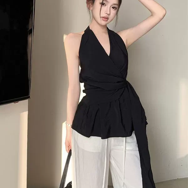 Fashionable Korean Sweet Style Sleeveless Vest Women's Summer New Design Slimming Versatile Top V-neck Batwing Sleeve