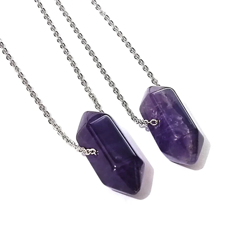 Natural Amethysts Crystal Stone Pendant Stainless steel Chain Quartz Collar for Women Size 25x10mm Jewelry  Wholesale