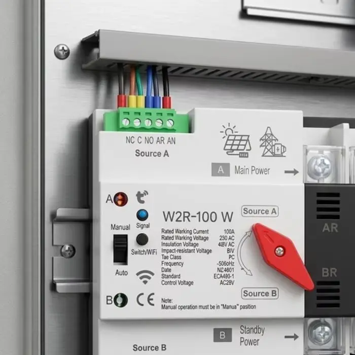 AC220V 100A 2P WIFI Dual Power Automatic Transfer Switch For Solar Generator Mains Backup For Smart For Tuya App Control For ATS