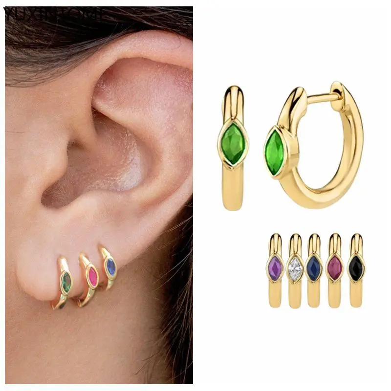 925 sterling silver ear Needle oval small zircon hoop earrings colorful zircon gold earrings for women fashion party Jewelry