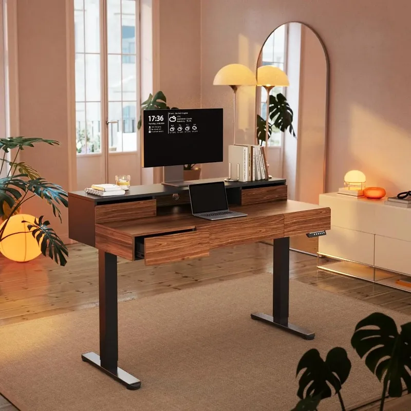 Standing Desk with Drawers, 48 Inches Electric Height Adjustable Desk with Storage
