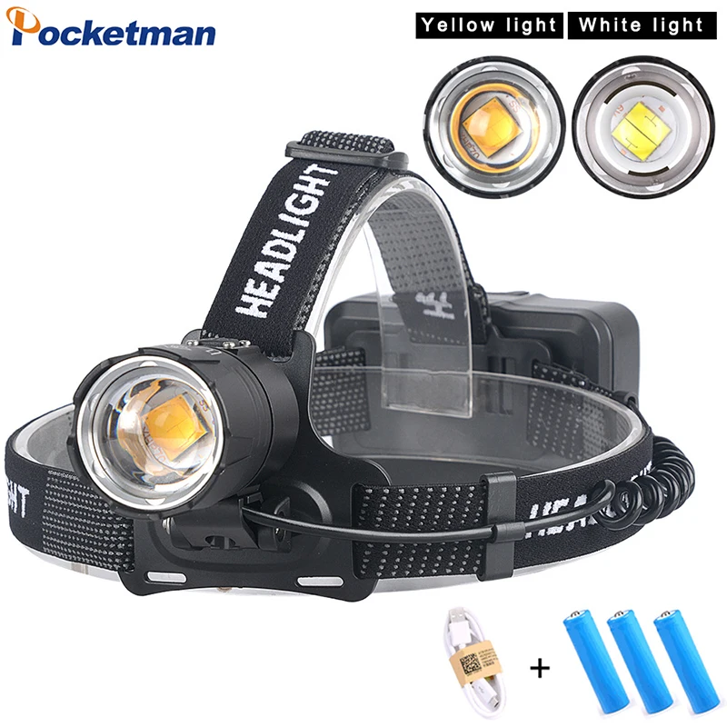 

Powerful LED Headlamp USB Rechargeable Input/Output Zoom Power Display Headlight Large Transparency Lens Light Head Lamp