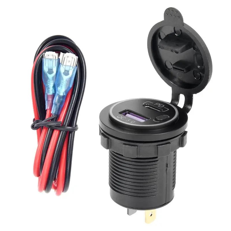 PD Type C USB Car And QC 3.0 Quick 12V Power Outlet Socket With ON/Off Switch For Motorcycle RV ATV