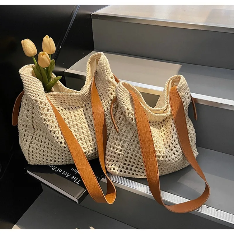 

Fashion Woven Crossbody Bag Women Summer Casual Women Shoulder Bag Large Capacity Knit Hollow Beach Tote Vacation Shoulder Bags