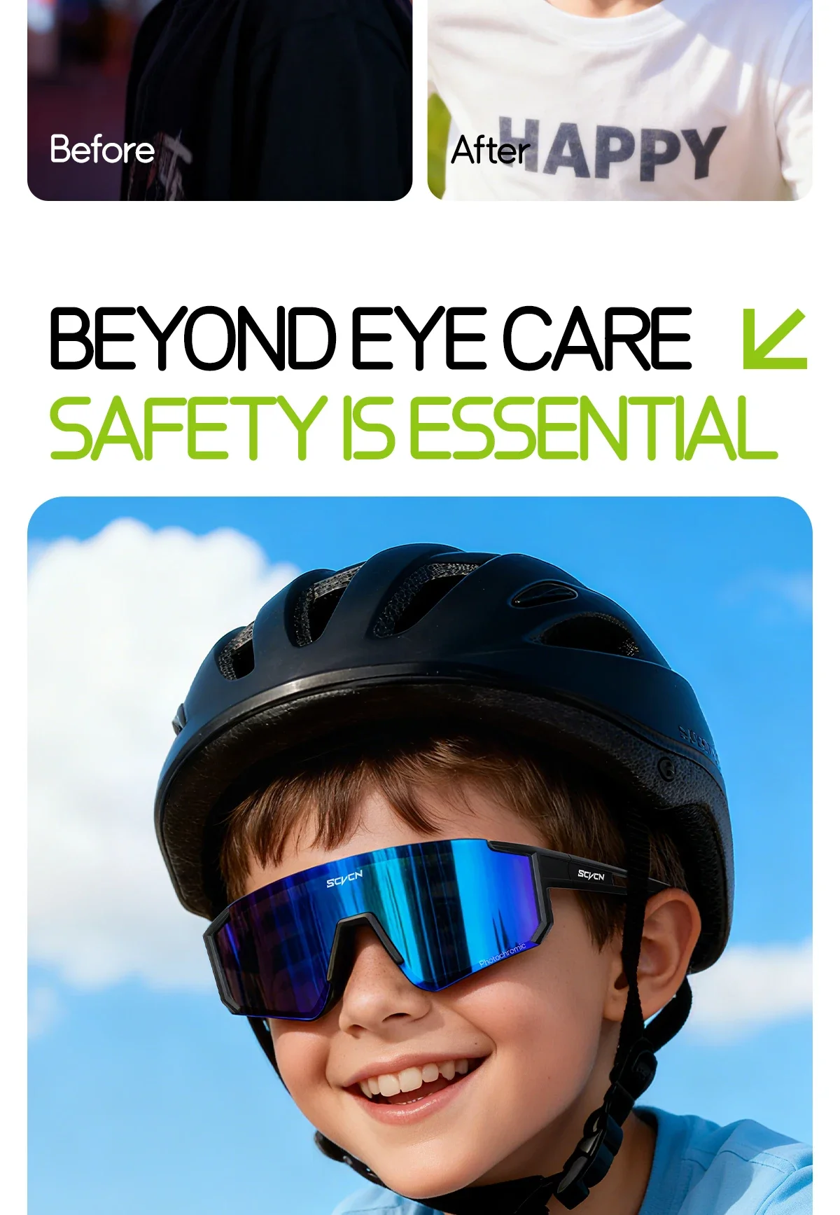 SCVCN Outdoor Kinder Photochrome Sonnenbrille Polarisierte Fahrradbrille Sport UV400 Jungen Baseball-Brille Lauf- und Wanderbrille – Detail 8