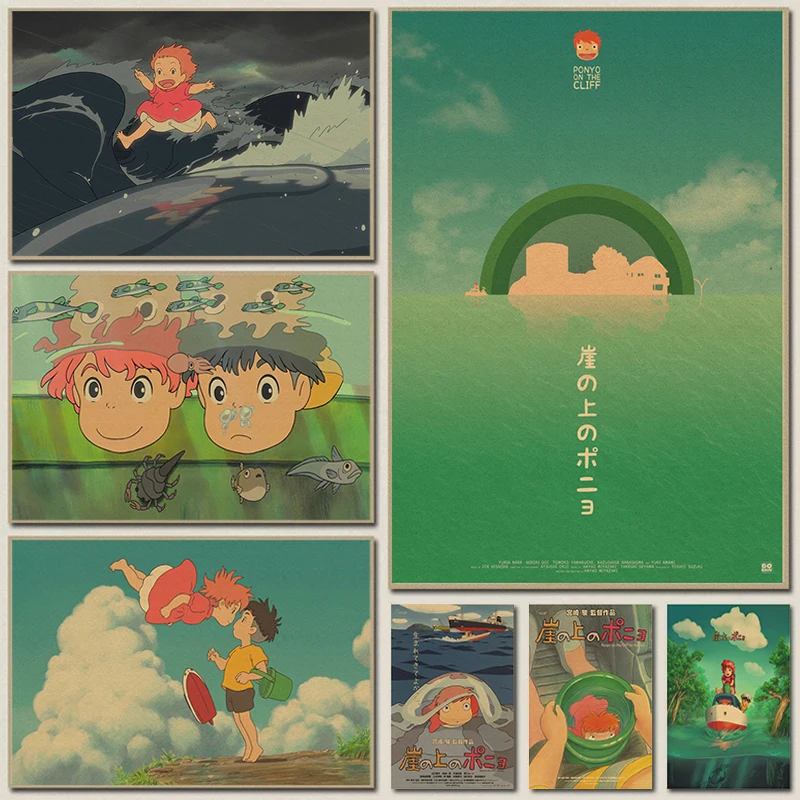 Ponyo on The Cliff By Hayao Miyazaki Poster and Pictures Canvas Painting Poster Decor Print for Living Room Home Wall Art Decor