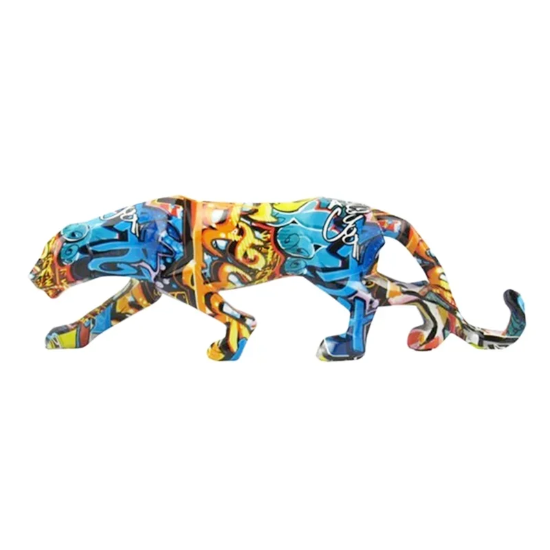 

Graffiti Panther Statue Animal Figurine Abstract Geometric Style Resin Leopard Sculpture Home Office Desktop Decoration Gift