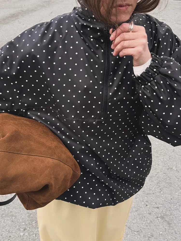 

Однотонная куртка на молнии в горошек, женская шикарная куртка с длинным рукавом и высоким воротником, плиссированное свободное пальто, повседневные осенние женские топы Highstreet, 2025