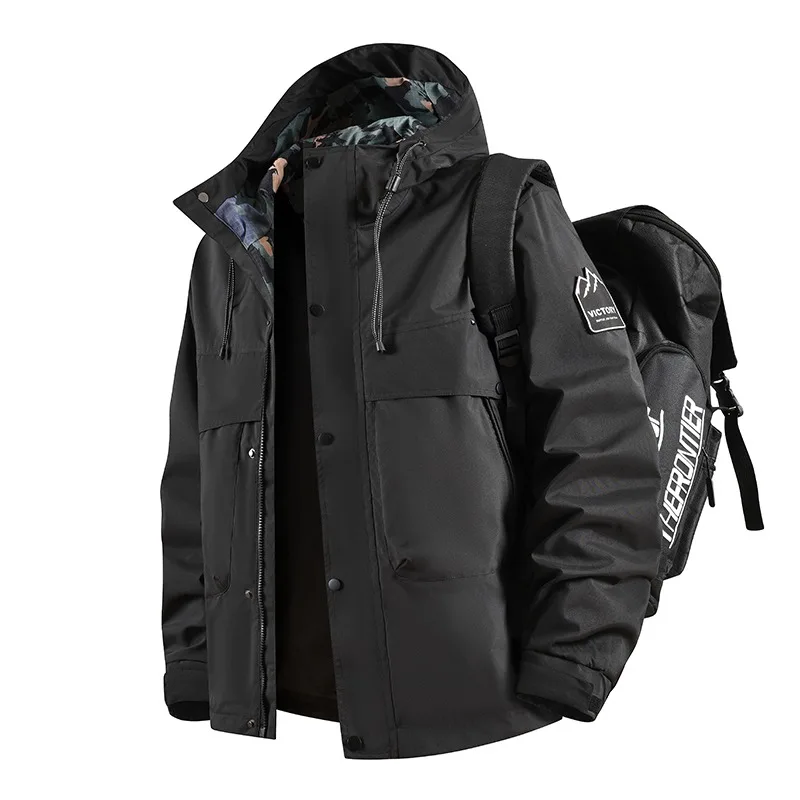 Männer Warme Dicke Winddichte Jacke Männer Qualität Multi-tasche Mit Kapuze Mantel Herrenmode Vielseitige Outdoor Sport Wasserdichte Jacken