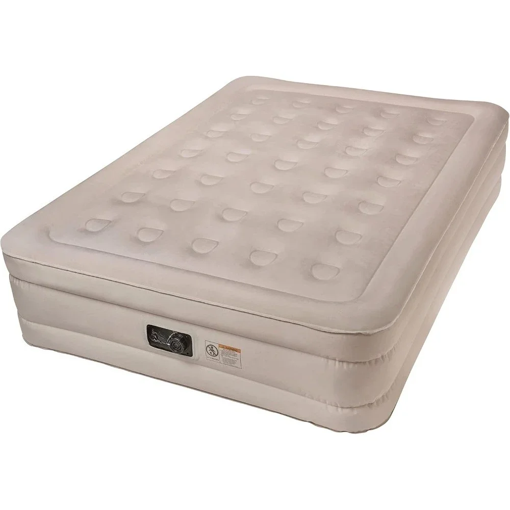 

Raised 18 Inch Queen Air Mattress with NeverFlat Fabric Technology and Built in AC Air Pump for Overnight Guests and Camping