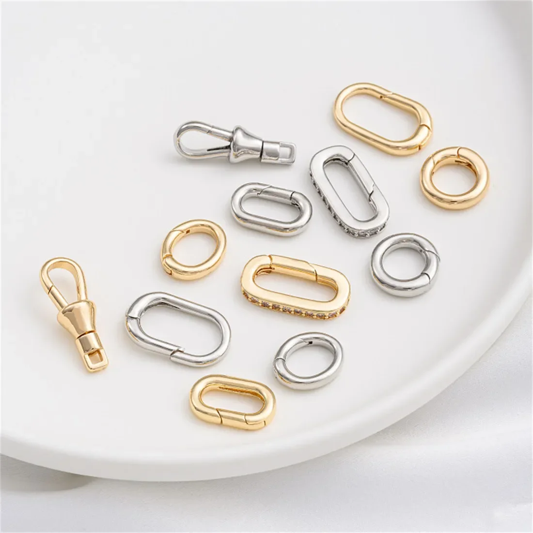 

Universal Buckle 14K Gold-filled Round Oval Spring Buckle Hand-made DIY Pearl Chain Lobster Buckle Accessories B922