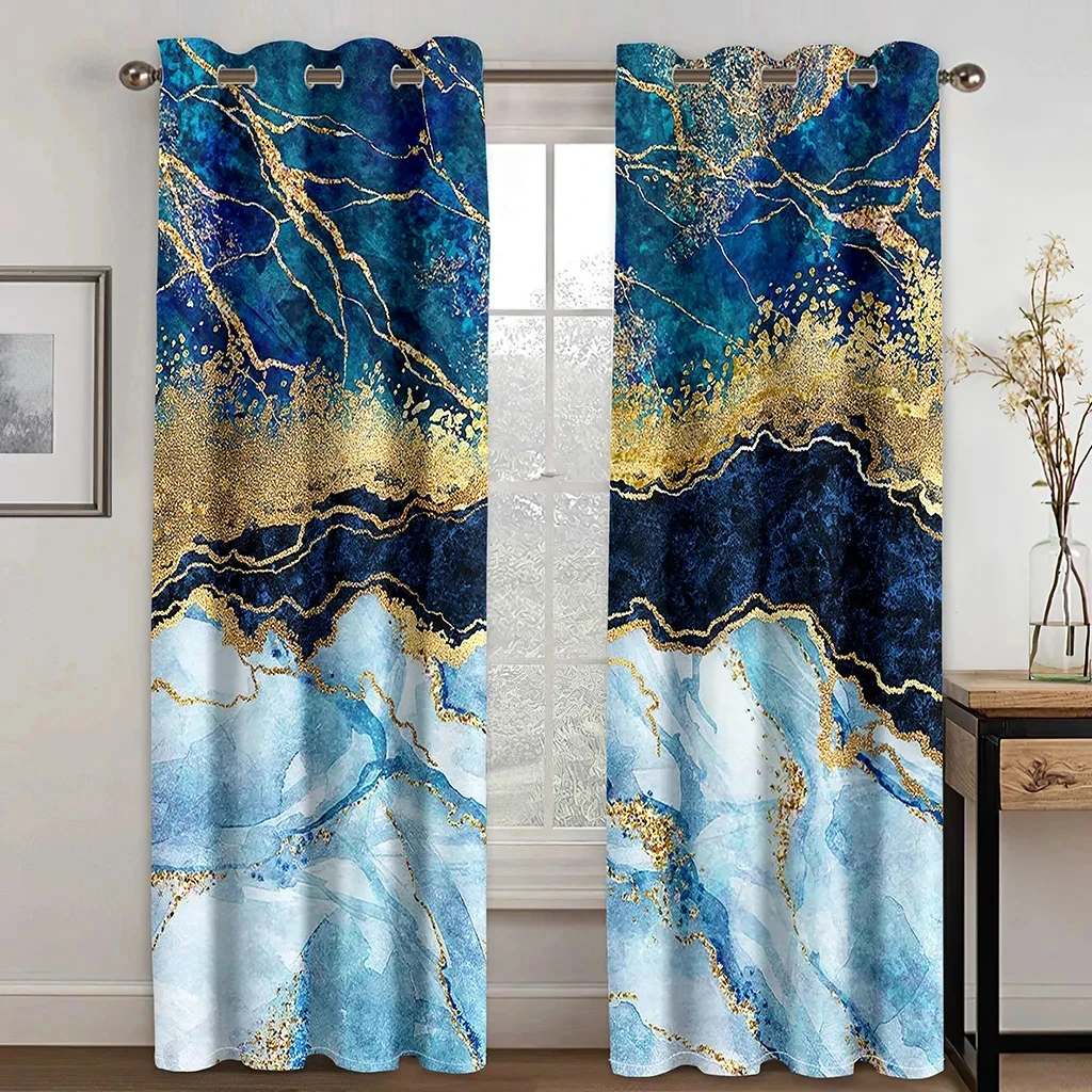 Marble Window Curtains -2 Panels Geometric Curtain Abstract Art Pattern Window Treatments for Bedroom Living Room Office Kitchen