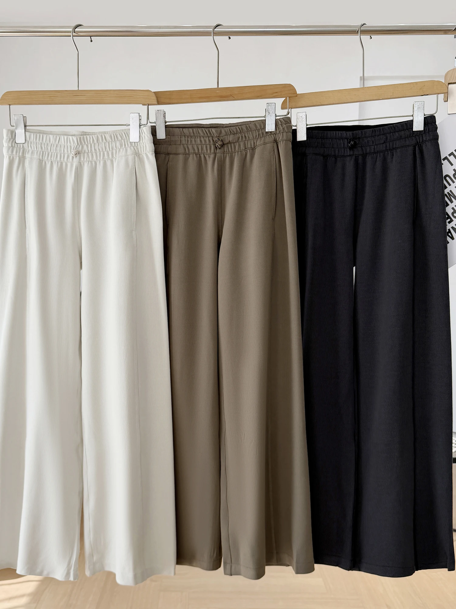 

Женские свободные прямые брюки LU Home для весны и осени, повседневные уличные брюки с высокой талией из эластичной ткани, прямые брюки-трубы