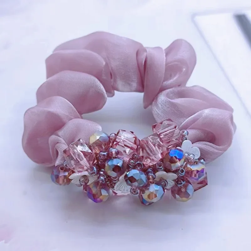 Starry Organza opaska do włosów na jelito grube damska wysokiej jakości gumka do włosów Updo Bun nakrycie głowy nakrycie głowy kwiatowe gumki Accesorios Mujer