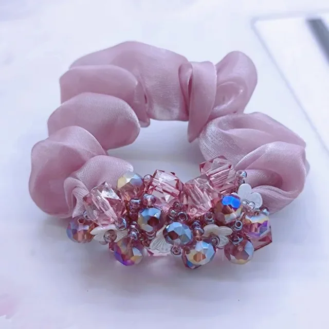 Starry Organza opaska do włosów na jelito grube damska wysokiej jakości gumka do włosów Updo Bun nakrycie głowy nakrycie głowy kwiatowe gumki Accesorios Mujer