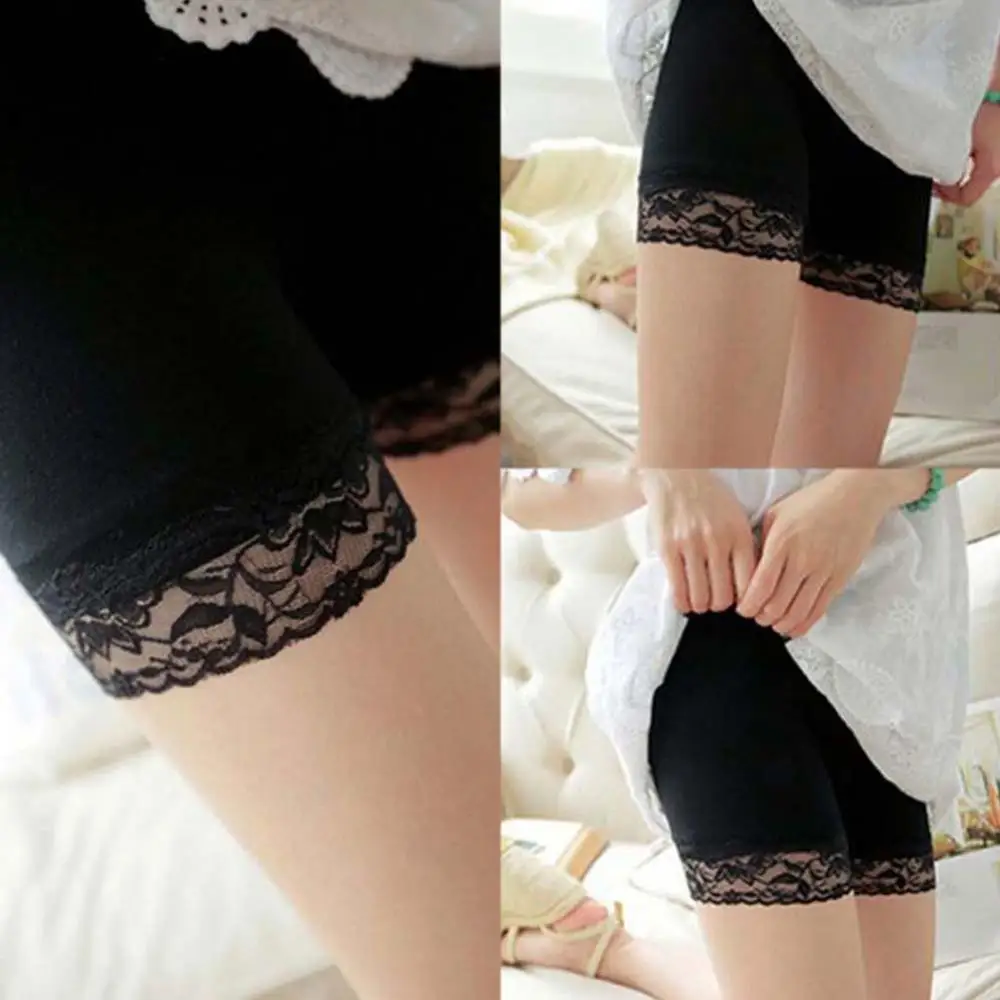 Women Elastic Solid Color Lace Seamless Breathable Leggings Safety Panties Shorts Lace Knickers Slimming Underwear Lingerie