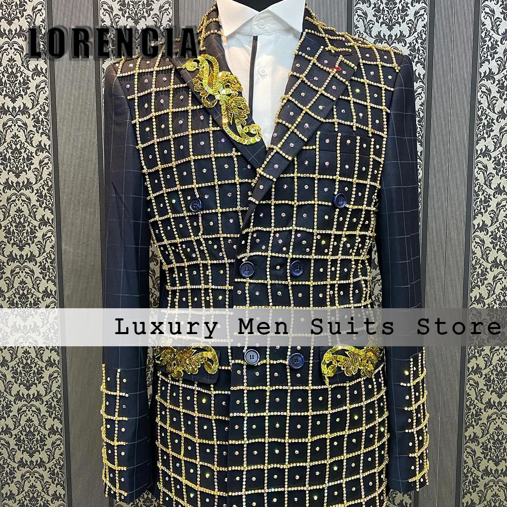 

Изысканные мужские костюмы с бриллиантами, комплект из 2 предметов, свадебные смокинги с пиковой этикеткой, роскошные наряды для жениха, пиджак на заказ, брюки, халат mariage femme