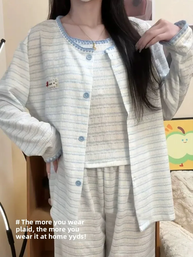 

Women's Modal Cotton Sleepwear Set with Chest Pad Sleeveless Summer Three-Piece Home Clothes Comfortable Breathable Nightgown