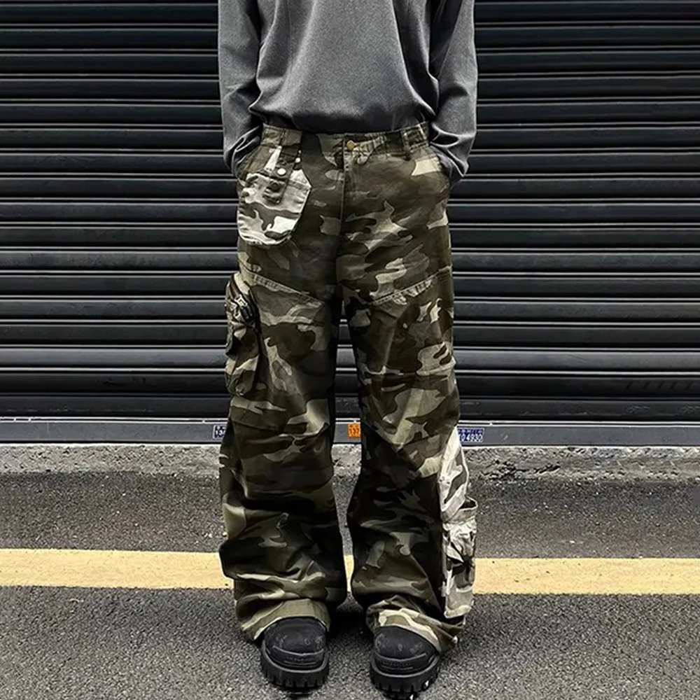 American Street Three-Dimensional Pocket Straight Overalls For Men 2025 Spring Autumn Fashion Trend Loose Casual Flared Pants